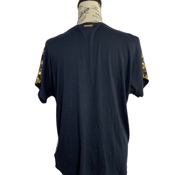 Michael Kors Women's Size Medium Blouse Black & Gold Sequins Holiday Christmas - Picture 7 of 12